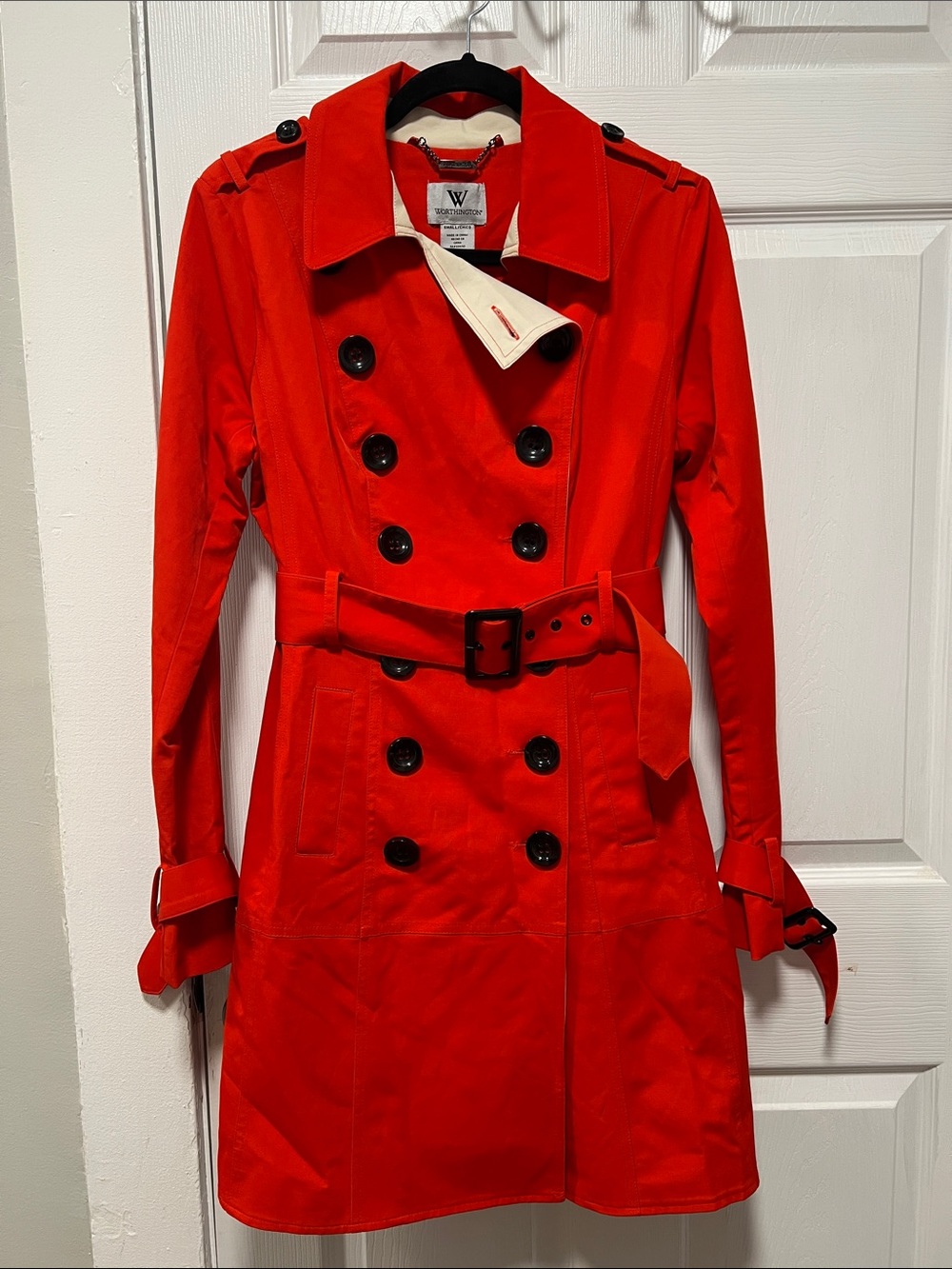 Worthington Bright Orange Double-Breasted Trench with Belt